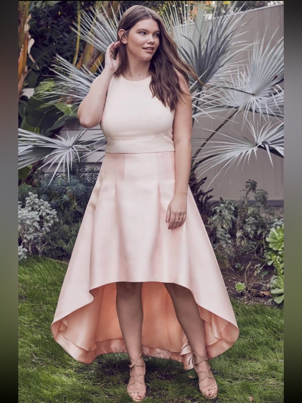 Eliza J Chic Blush Pink Formal Sleeveless High-Low Midi Dress Gown Plus Size 22W